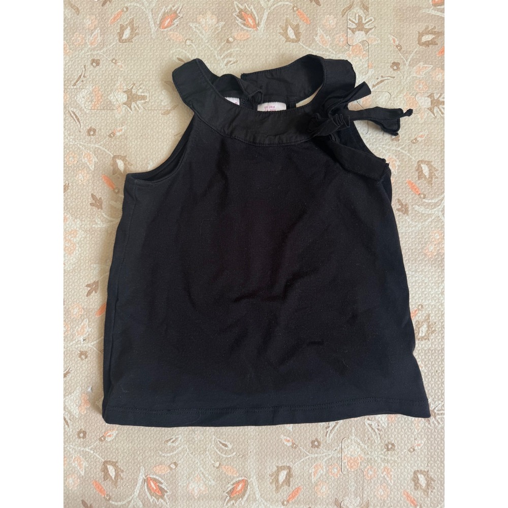 Savannah Girls Black Sleeveless Bow Shoulder Top Size 24M High Neck Keyhole Back